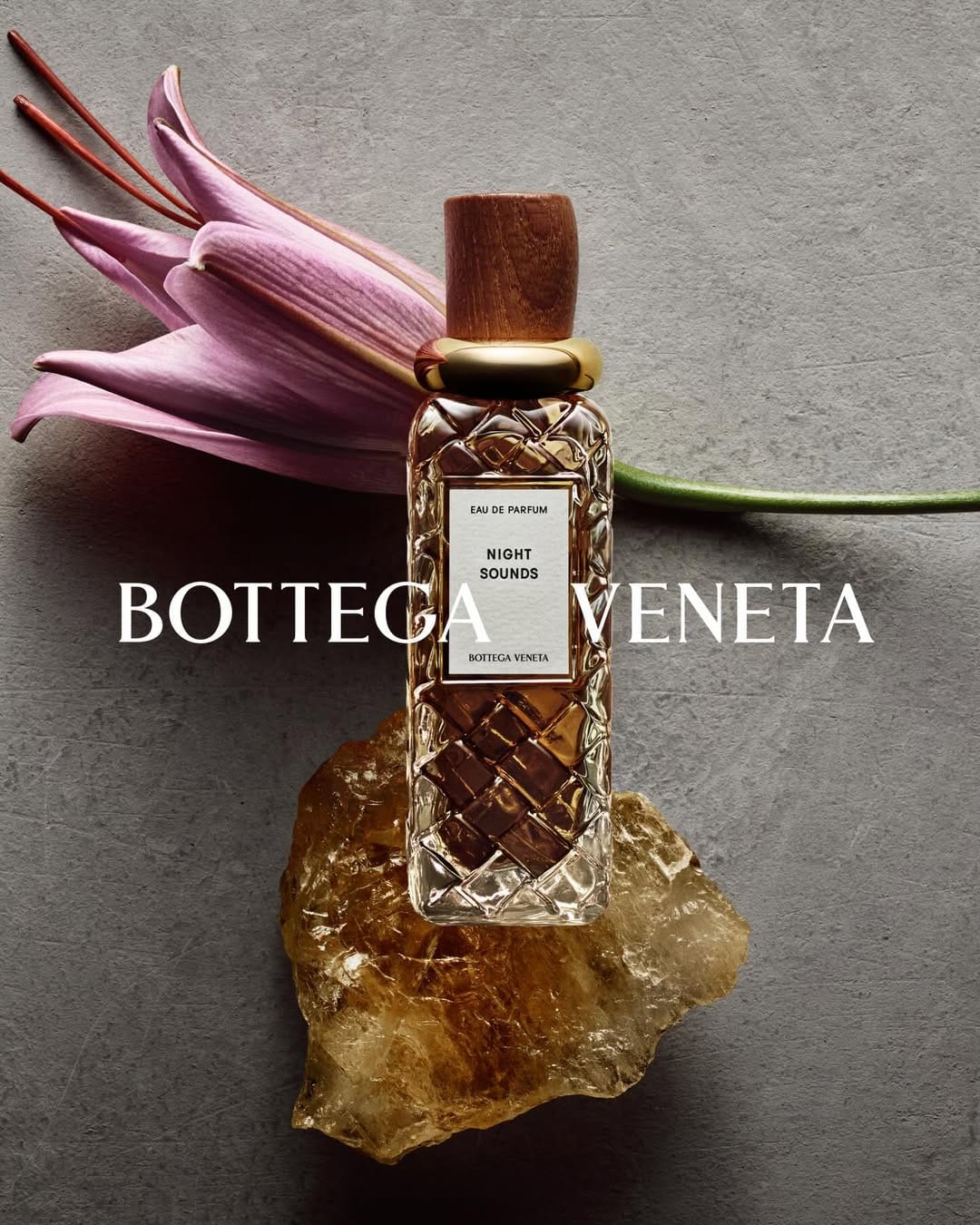 Bottega Veneta Alta Collection product photo: amber, walnut wood and clear cut glass, glass and stone, dramatic light, image 7 of 9