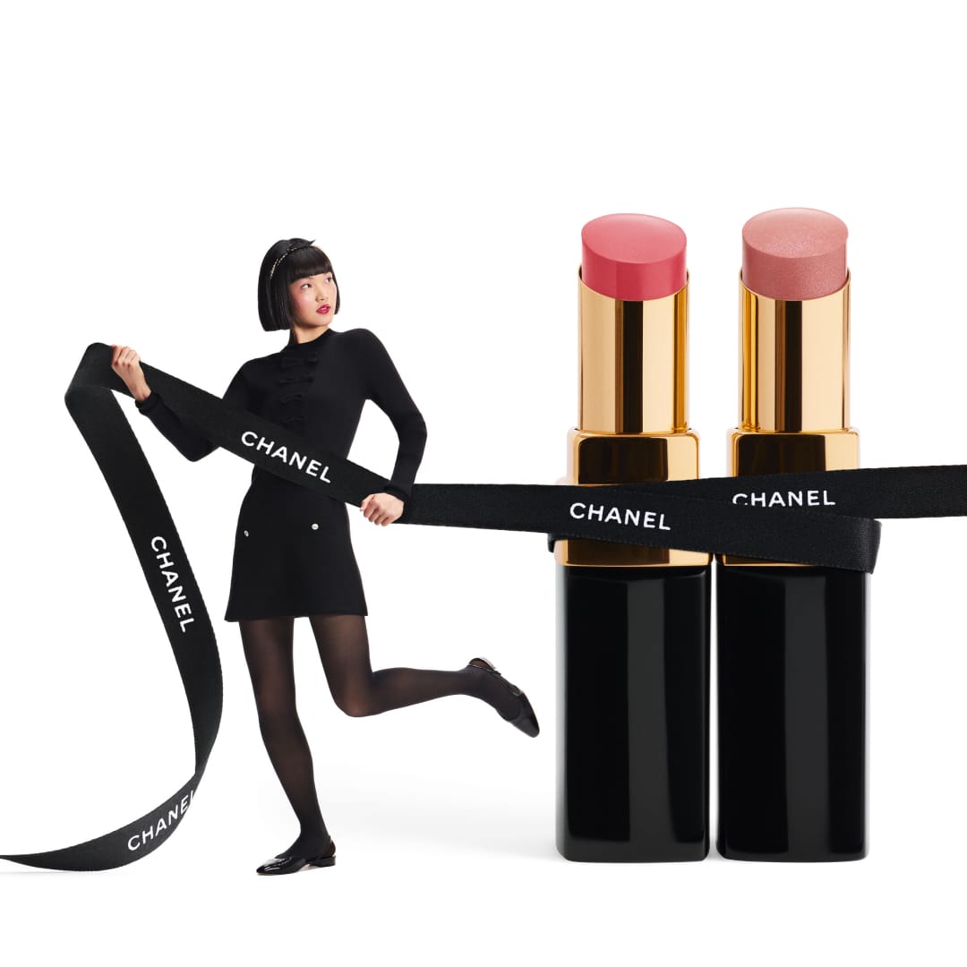 CHANEL fragrance product photo: black, violet, white and gold, glass, bright light, image 3 of 4