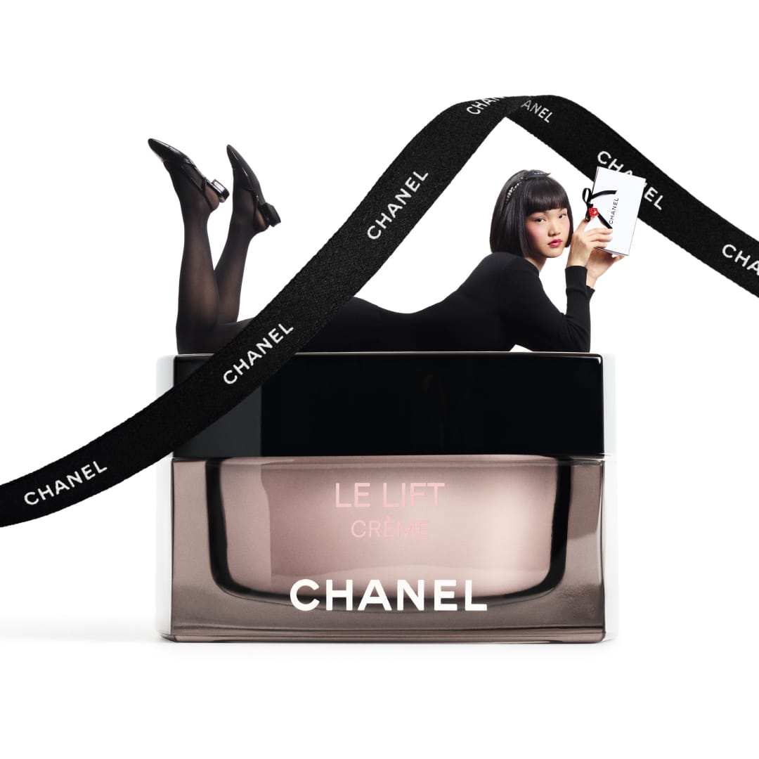 CHANEL fragrance product photo: black, violet, white and gold, glass, bright light, image 4 of 4