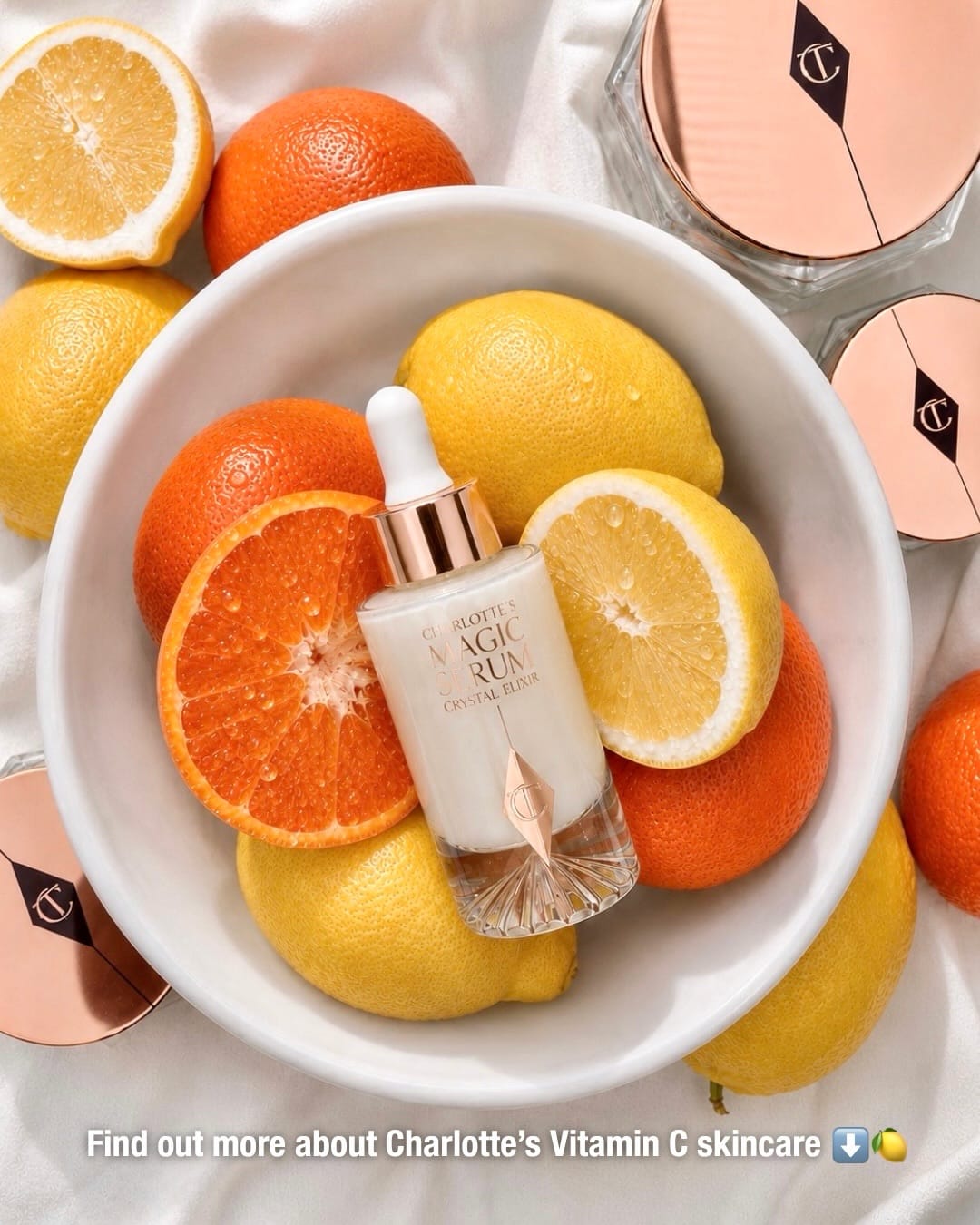 Charlotte Tilbury's AI-generated product imagery product photo: champagne cream, rose gold and white, glass and organic, bright light, image 3 of 3