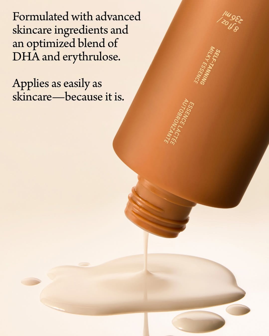 CYKLAR bodycare product photo: bronze brown, caramel tan and cream, plastic and skin, studio light, image 3 of 5