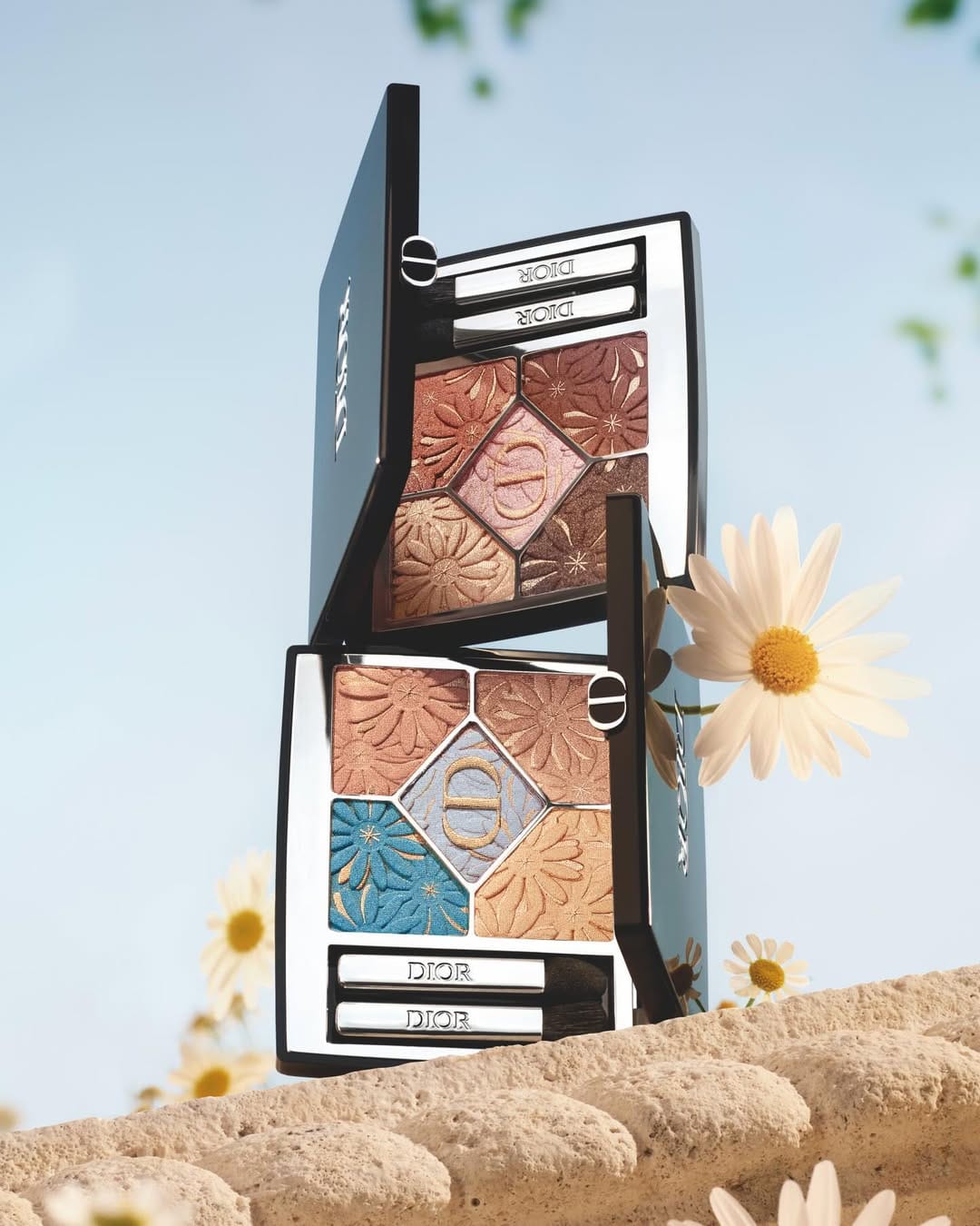 Dior Beauty spring collection product photo: nude beige, terracotta and teal blue, glass, soft light, image 2 of 2