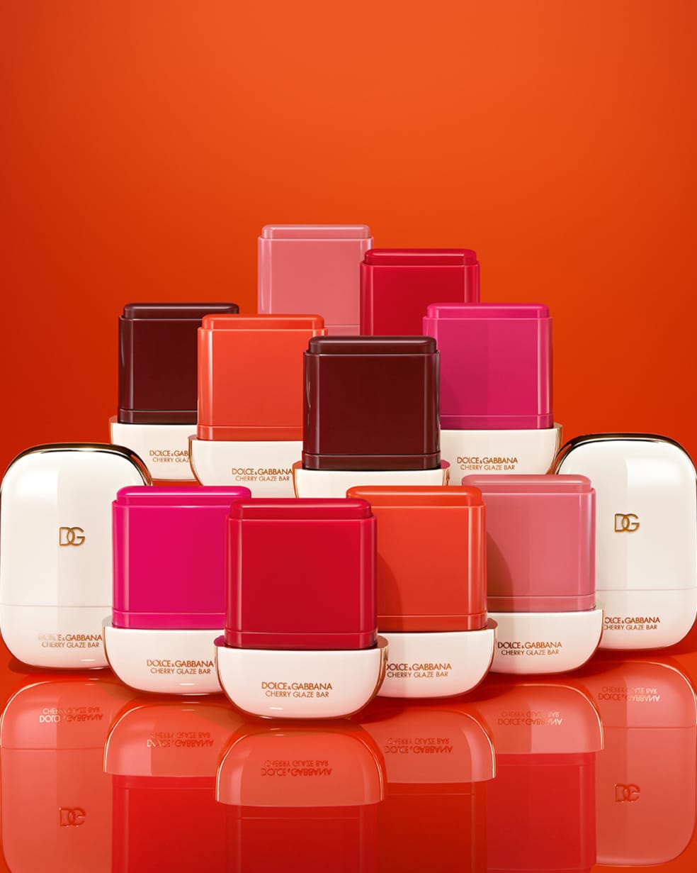Dolce&Gabbana Beauty product photo: poppy red, fuchsia pink and ivory, skin, bright light, image 2 of 2