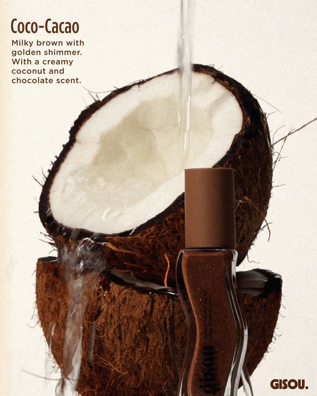 Gisou Tropical Honey Lip Oils product photo: cocoa brown, honey gold and clear glass, glass, soft light, image 9 of 9