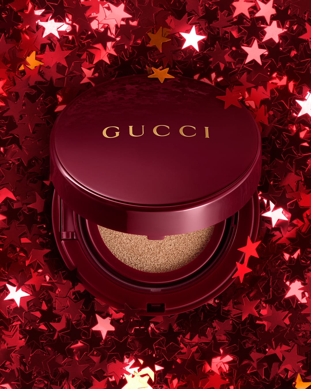 Gucci Beauty's Lunar New Year product photo: burgundy red, gold and blush pink, metal, studio light, image 3 of 3