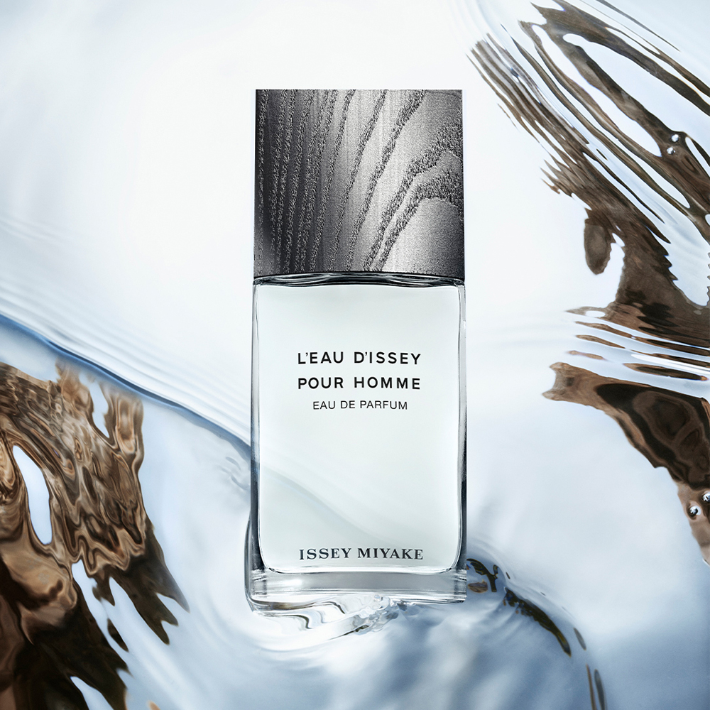Issey Miyake L'Eau d'Issey product photo: frosted glass, brushed silver and milky white, glass, soft light, image 1 of 8