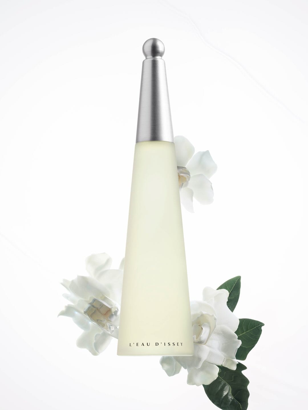 Issey Miyake L'Eau d'Issey product photo: frosted glass, brushed silver and milky white, glass, soft light, image 7 of 8