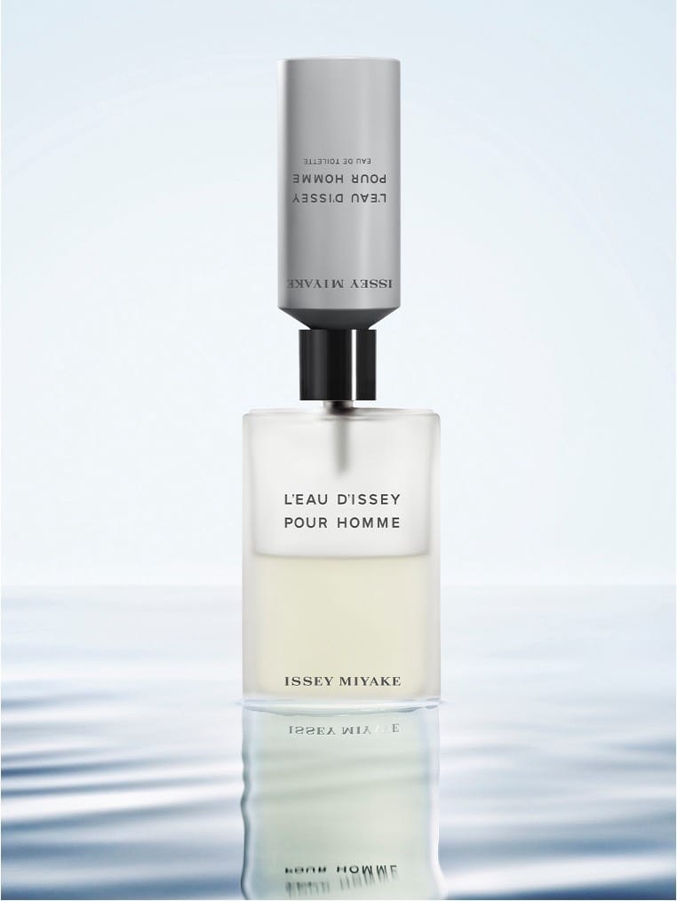Issey Miyake L'Eau d'Issey product photo: frosted glass, brushed silver and milky white, glass, soft light, image 8 of 8