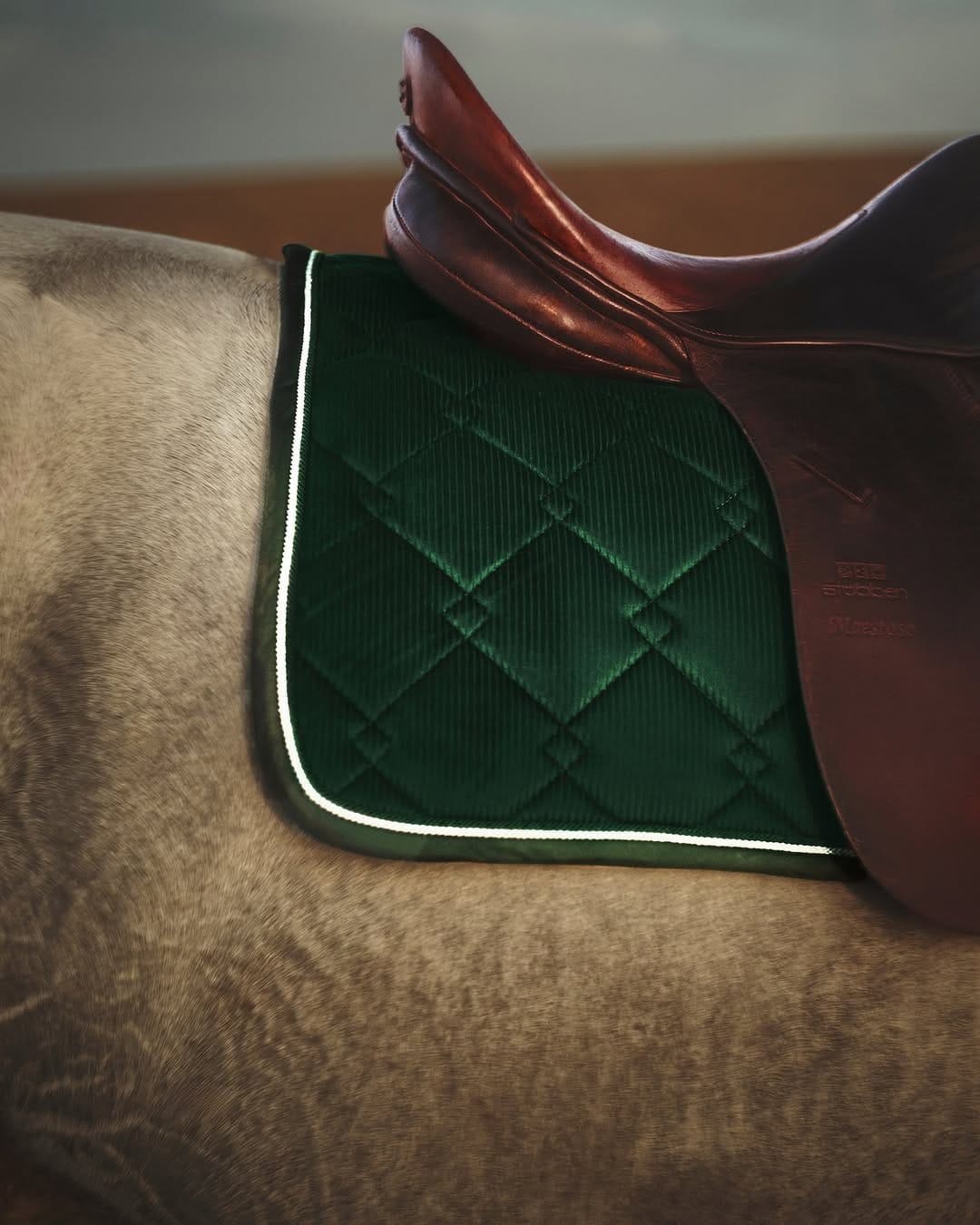 Maison Crivelli Oud Maracujá product photo: cobalt blue, emerald green, violet and cream label, sand, soft light, image 4 of 6