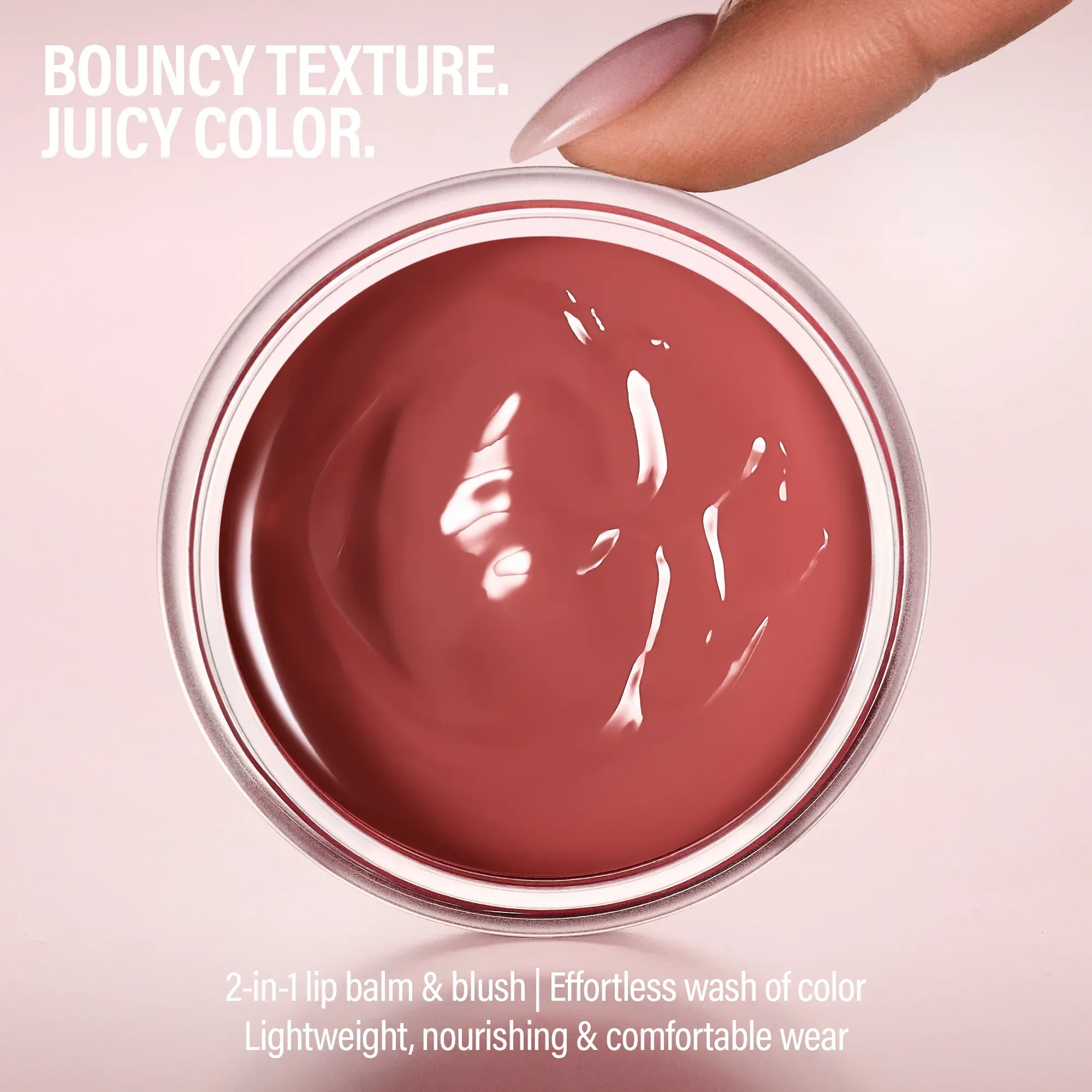 Makeup by Mario's jelly balm product photo: coral pink and cherry red, glass, soft light, image 2 of 8