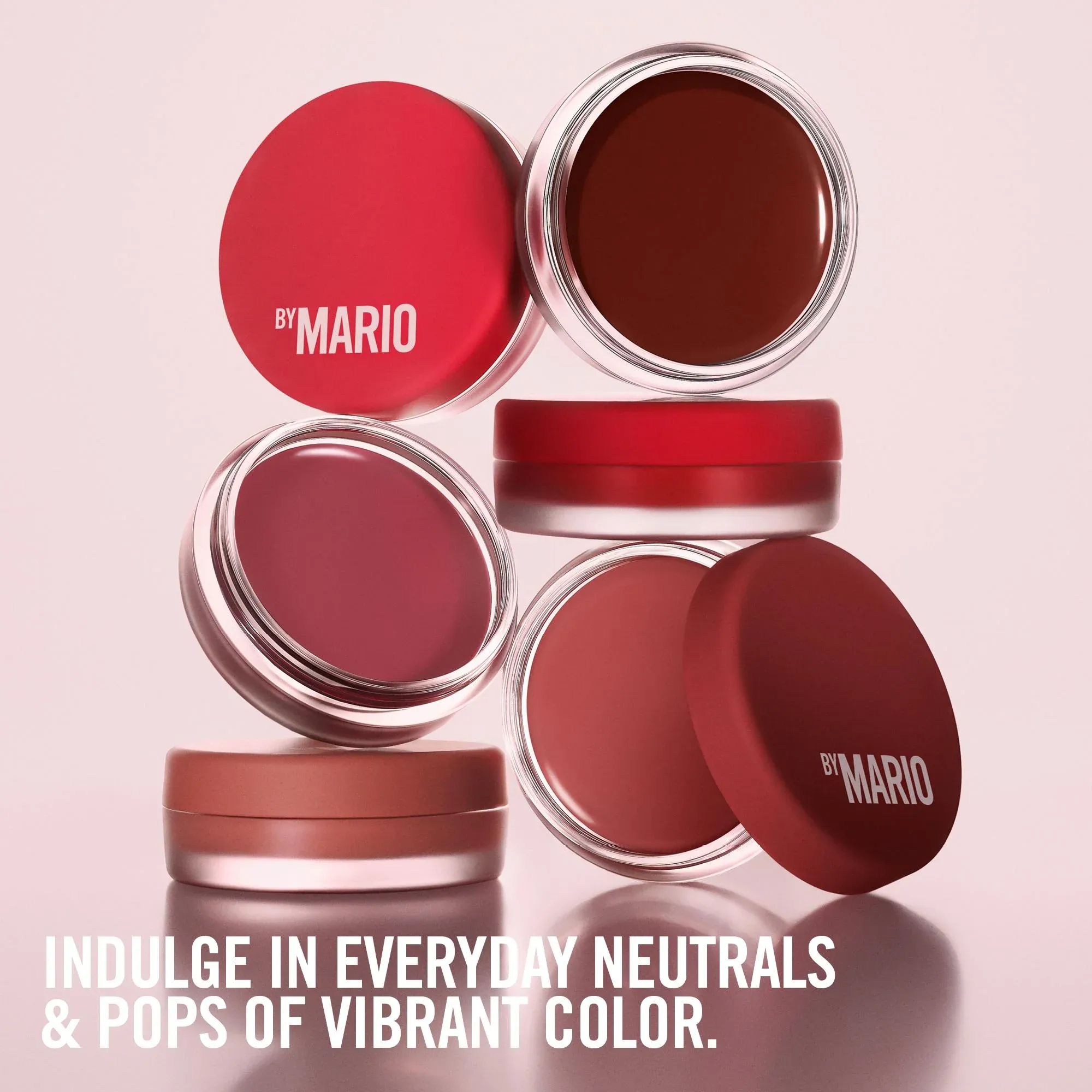 Makeup by Mario's jelly balm product photo: coral pink and cherry red, glass, soft light, image 3 of 8
