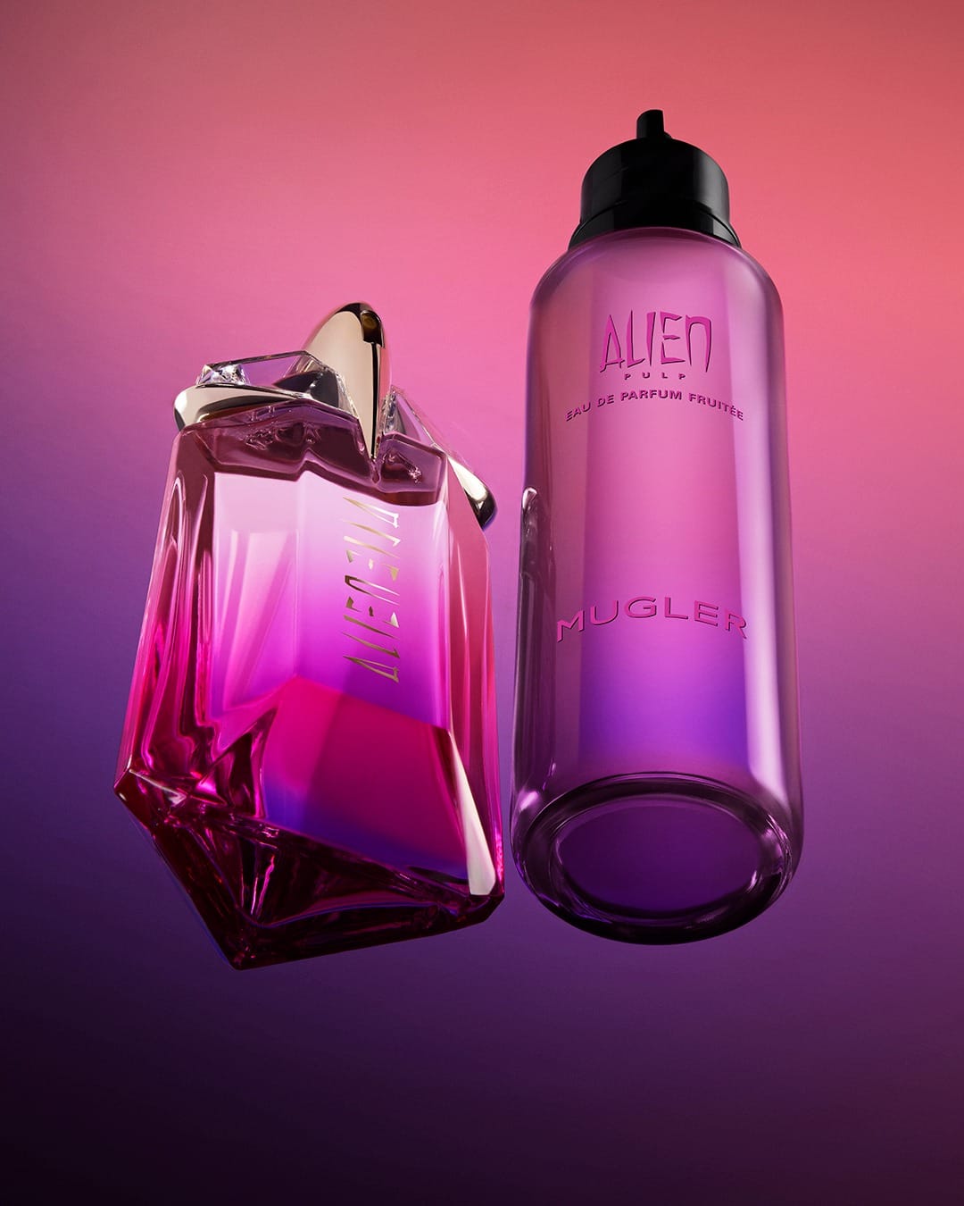 Mugler Alien Pulp product photo: magenta pink, violet and rose gold, glass, studio light, image 1 of 4