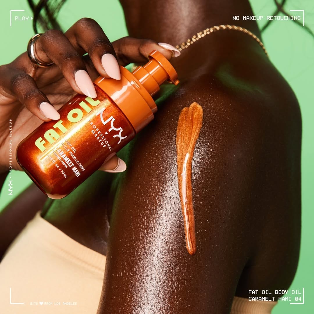 NYX Cosmetics product photo: caramel, juicy orange, sugar pink and spiced red, plastic and skin, bright light, image 3 of 4