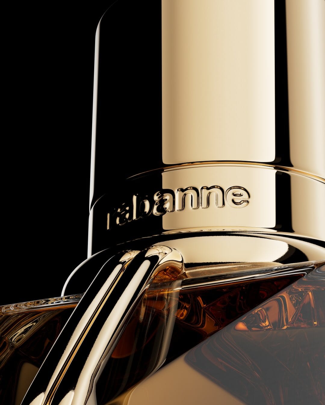 Rabanne Million Gold product photo: gold, amber and clear glass, glass, dramatic light, image 1 of 3