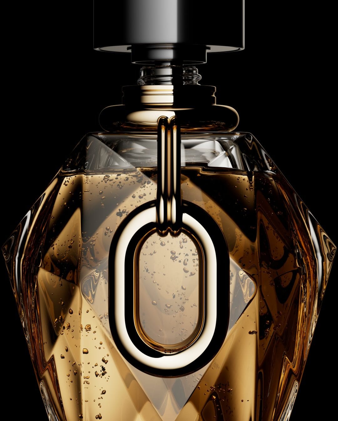 Rabanne Million Gold product photo: gold, amber and clear glass, glass, dramatic light, image 2 of 3