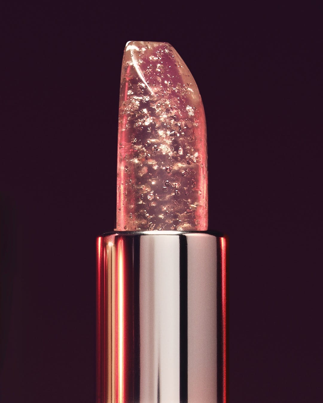 Tom Ford Beauty product photo: rose pink, polished silver and glitter flake, metal, dramatic light, image 2 of 2