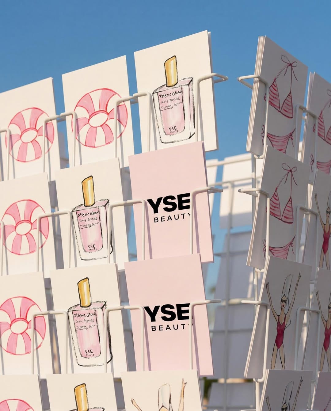 YSE Beauty's glow serum product photo: blush pink, gold cap and white, glass, natural light, image 8 of 9