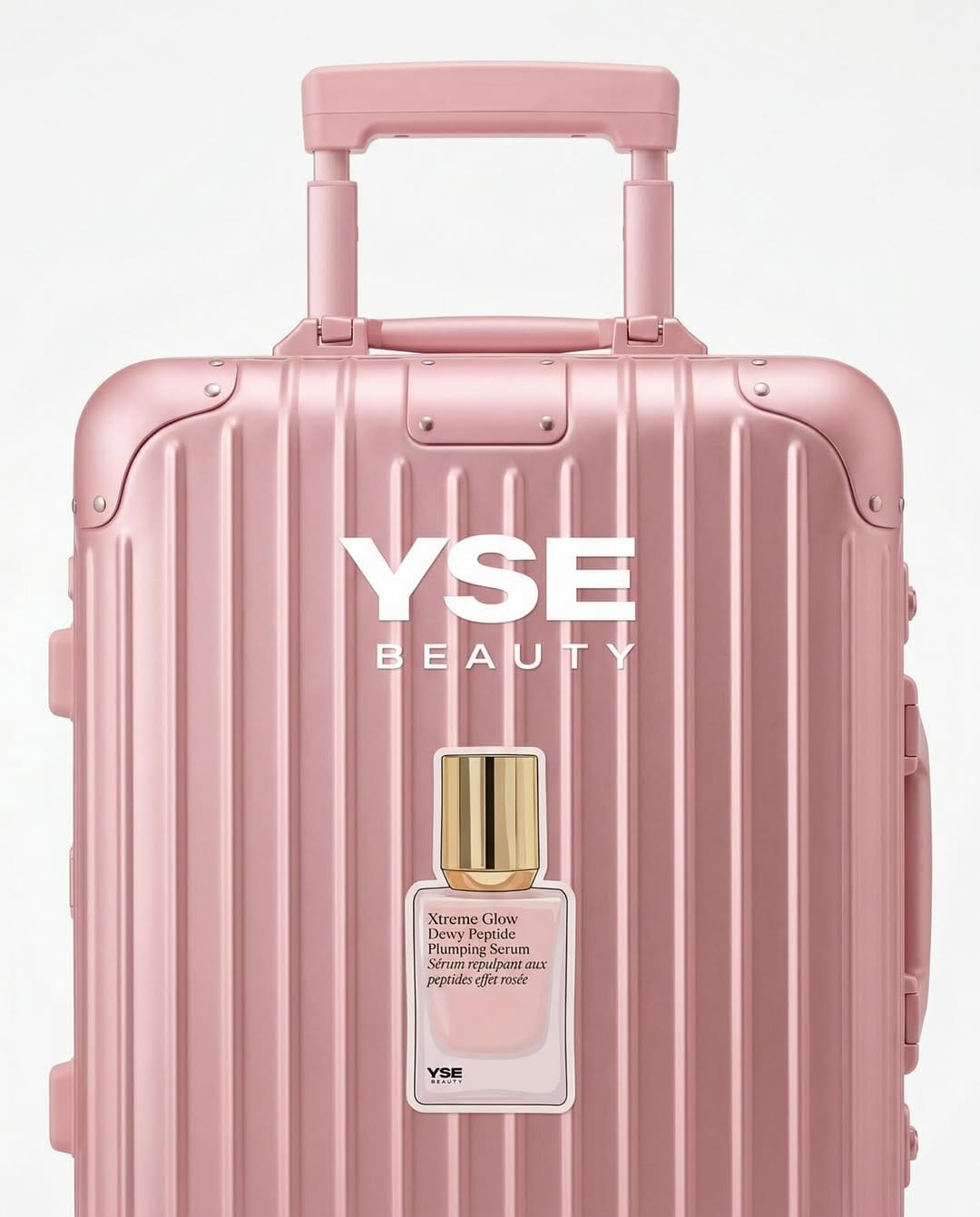 YSE Beauty's glow serum product photo: blush pink, gold cap and white, glass, natural light, image 9 of 9