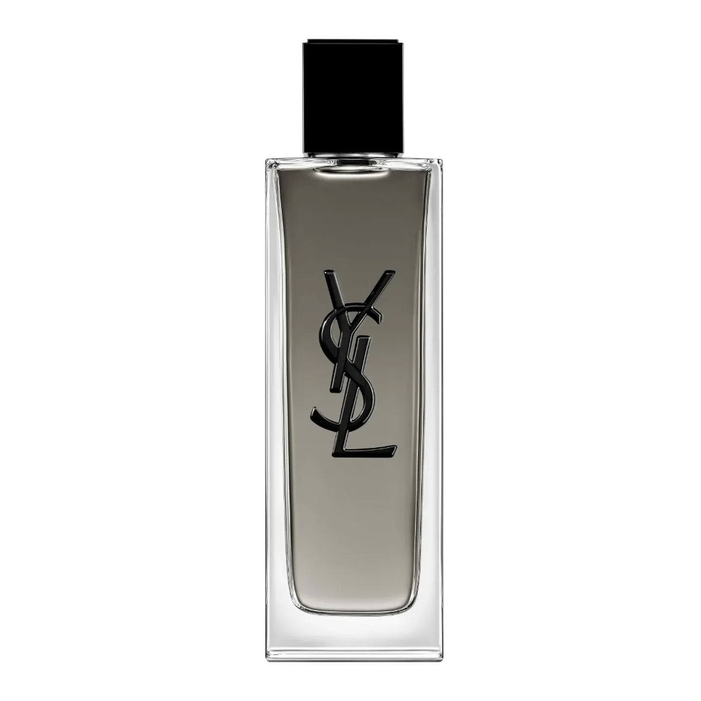 YSL Beauty MYSLF product photo: smoke grey, black cap, chrome and clear glass, glass, studio light, image 2 of 4